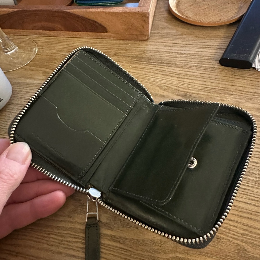 Margaret Howell Green Leather Zip Wallet - veg tanned leather